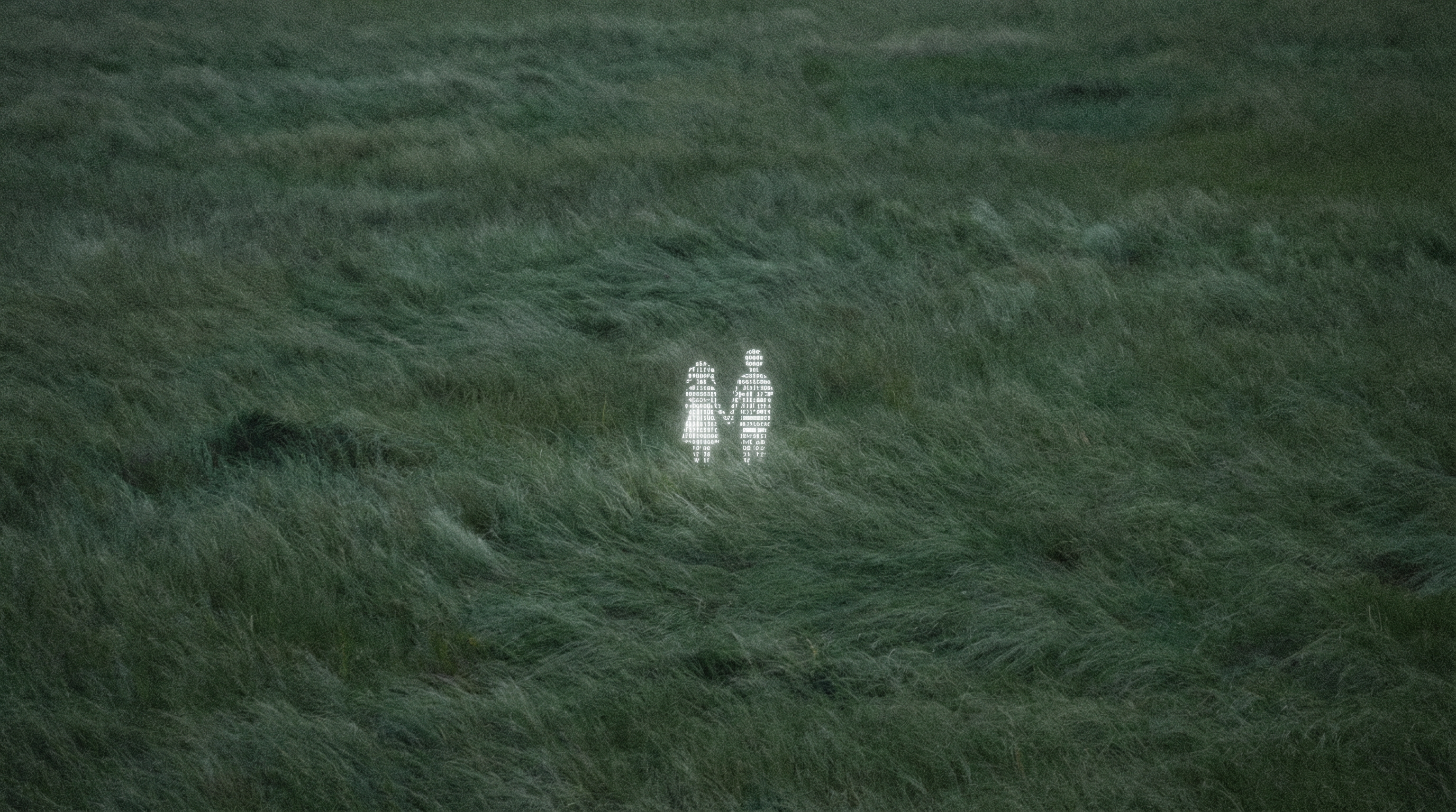 Person with short hair wearing a light-colored blazer, standing against a deep red background. Their eyes are closed, and part of their face appears blurred or duplicated, suggesting motion or a double exposure effect